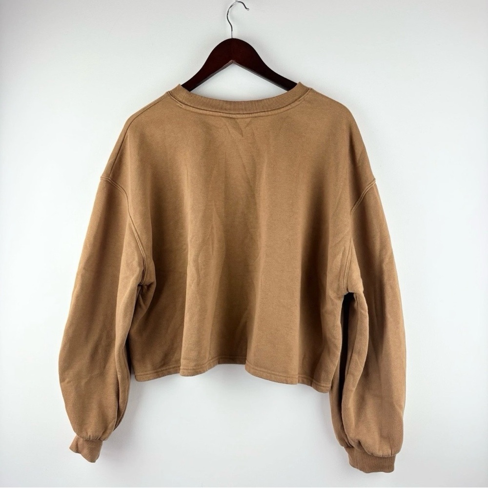 Women's Brown Fleece Crew Neck Pullover Cropped Sweater XXL Loungewear Casual - Picture 6 of 6